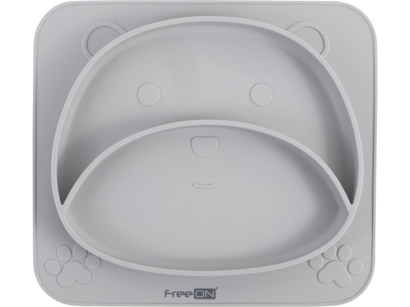 Силиконовая детская тарелка FreeON Bear, серый, Фото 1