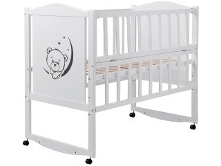 Ліжко Babyroom Тедді T-01 фігурне бильце, відкидний бік, колеса білий