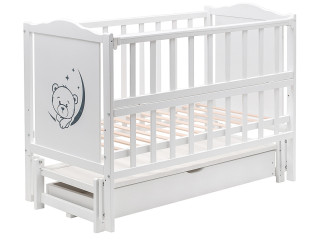 Ліжко Babyroom Тедді T-03 фігурне бильце, маятник поздовжній, ящик, відкидний бік білий