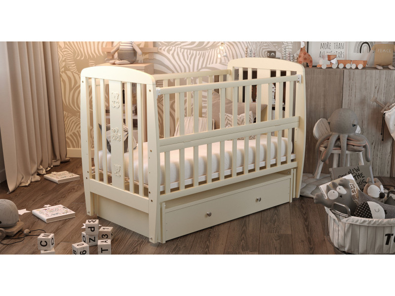 Ліжко Babyroom Друзі DDMYO-3 маятник, ящик, відкидний бік бук слонова кістка, Фото 3