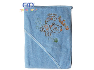 детское махровое полотенце на кнопках Полотенце на кнопках Котик EKO OK-05 голубое