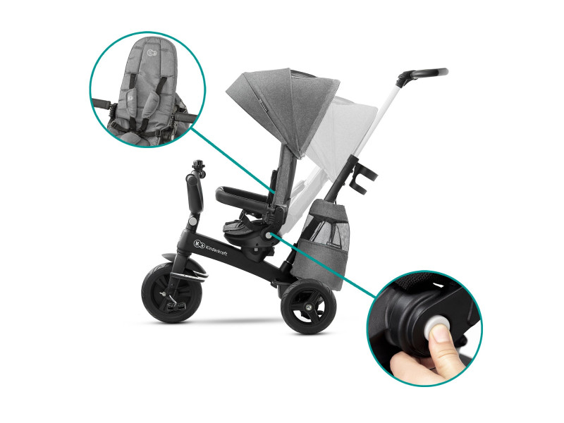 Триколісний велосипед Kinderkraft Easytwist Platinum Grey (KKRETWIGRY0000), Фото 12