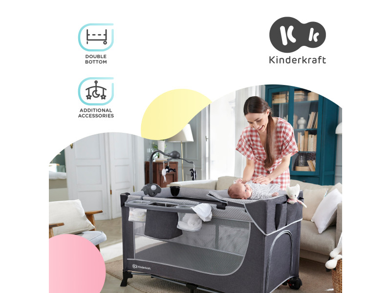 Ліжко-манеж з пеленатором Kinderkraft Leody Grey (KCLEOD00GRY00AC), Фото 9