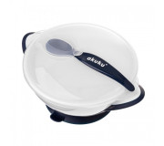 Тарілка на присосці з ложкою, білий-синій Akuku A0503