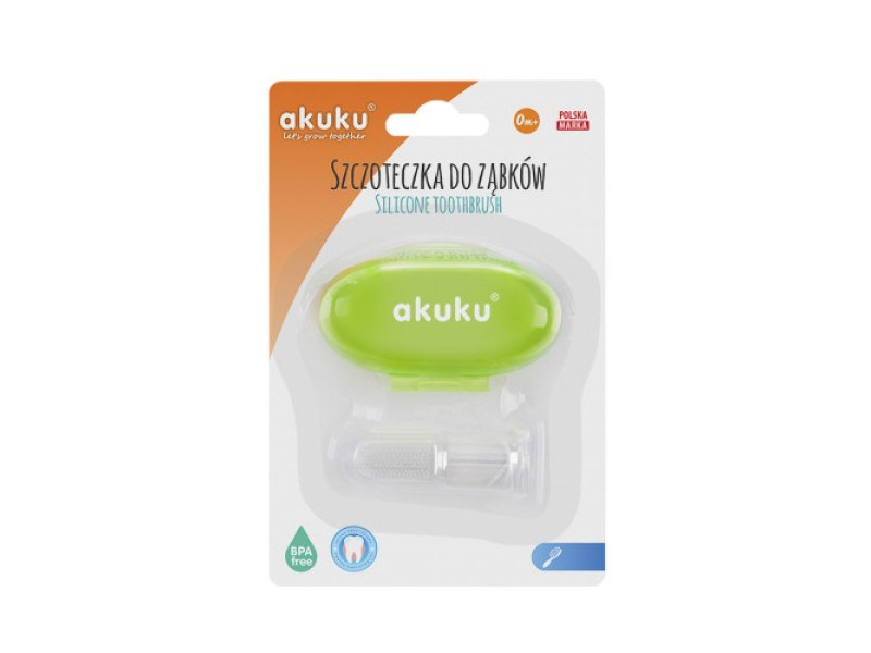 Силиконовая зубная щетка и массажер для десен Akuku A0264, зеленый чехол, Фото 3