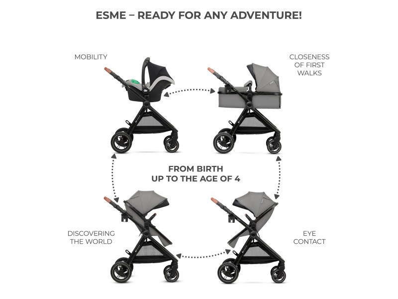 Універсальна коляска 3 в 1 Kinderkraft Esme Moonlight Grey (KSESME00GRY3000), Фото 3