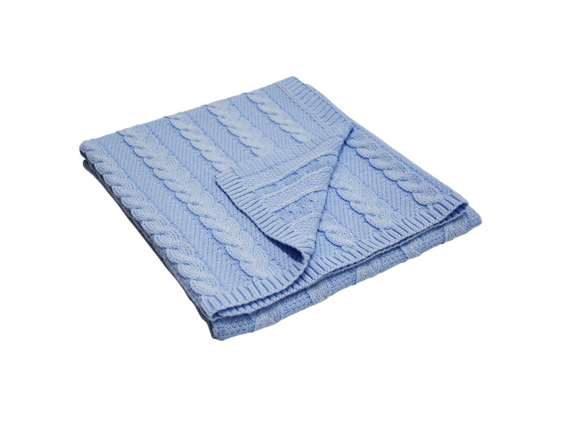 Дитячий теплий в’язаний плед 120×100 см “Косички” PLE-27, блакитний, Фото 1