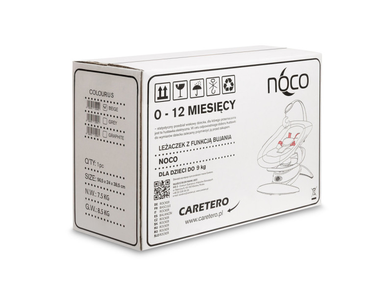 Дитячий шезлонг-гойдалка 2 в 1 Caretero Noco Beige, Фото 11
