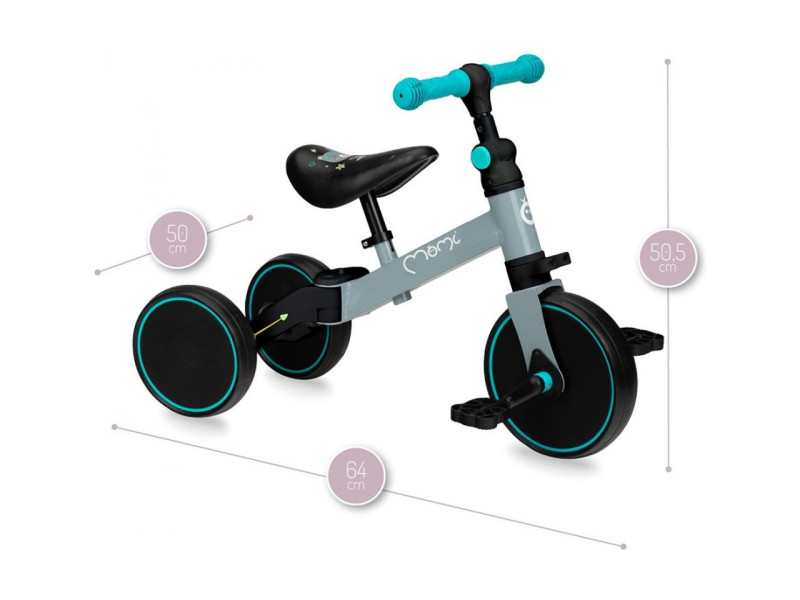 Беговел-велосипед MoMi LORIS 4 в 1 Grey-Turquoise, Фото 3