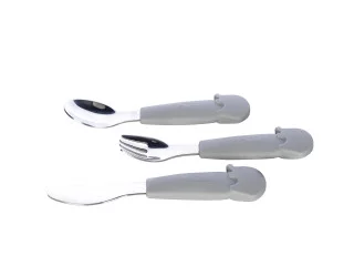 Столовые детские приборы FreeON Elephant металлические с силиконовой ручкой, серые